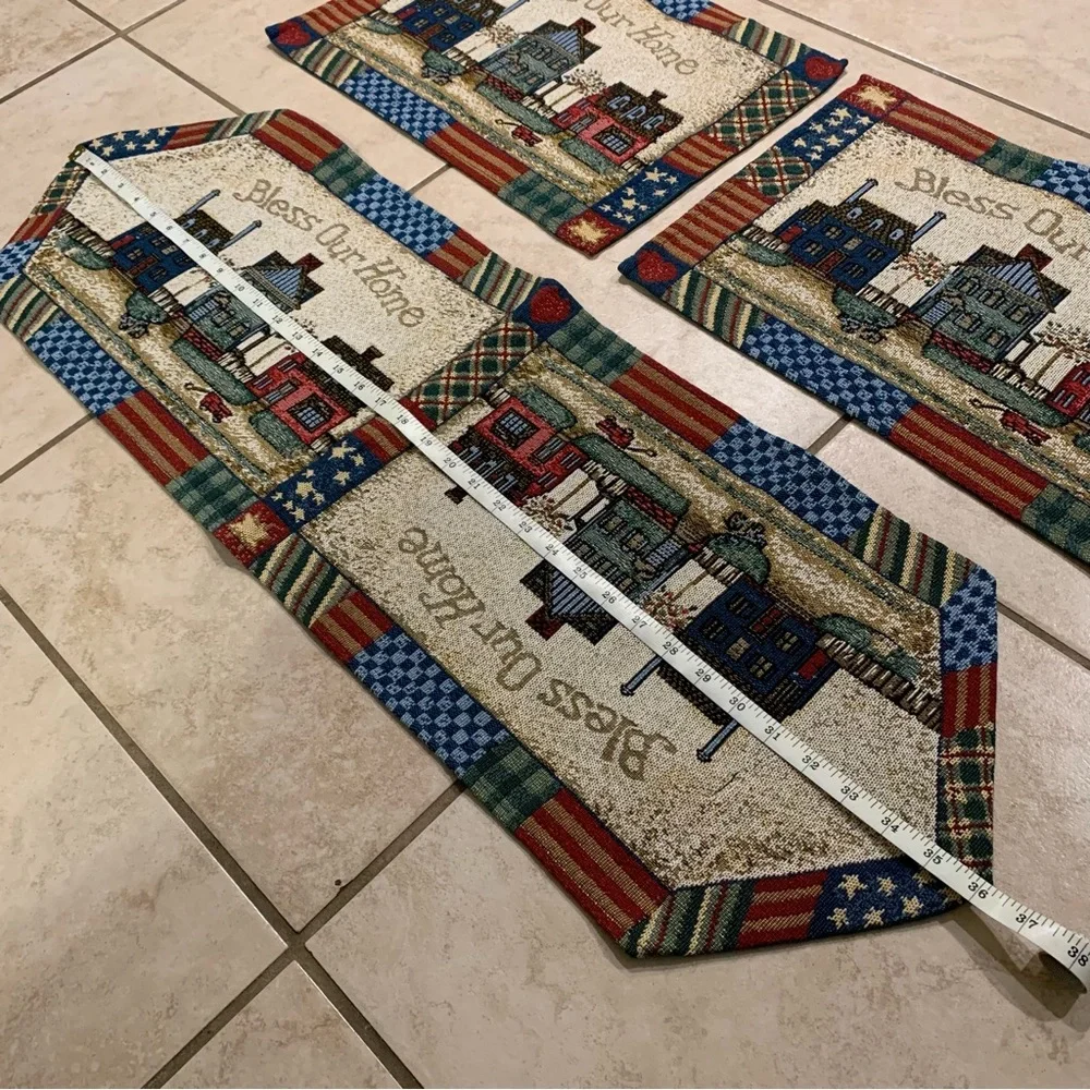 Vintage Bless Our Home Table Mats & Runner